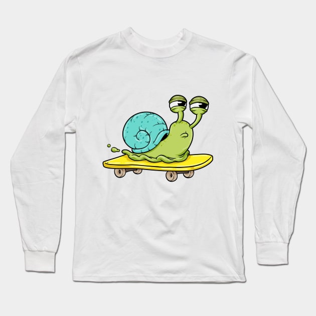 Snail with House as Skater with Skateboard Long Sleeve T-Shirt by Markus Schnabel